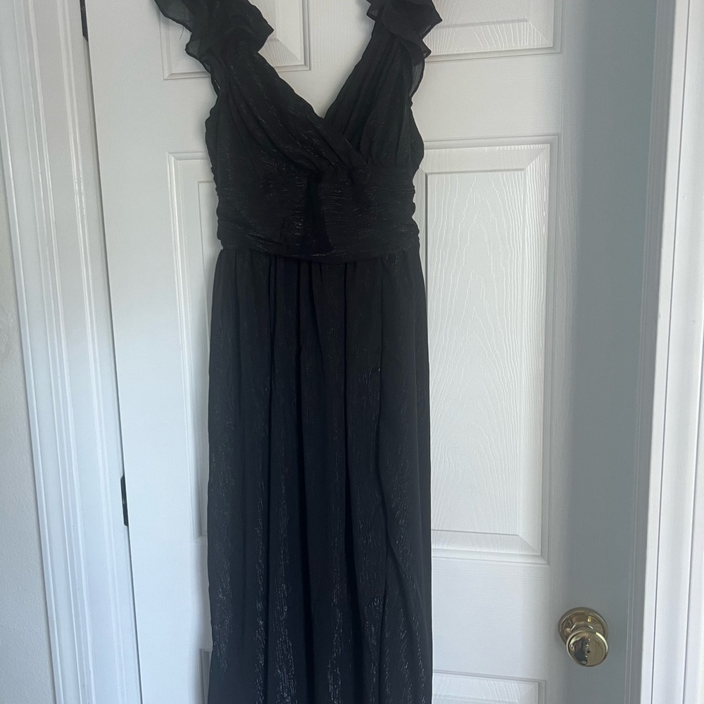 Black Ruffled V-Neck Maxi Dress